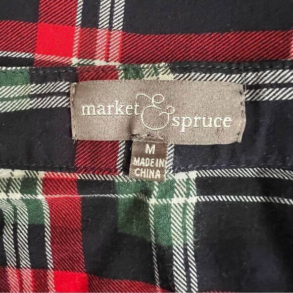 Market & Spruce Women’s M 1/4 Button Front V Neck Plaid Top - Picture 7 of 8